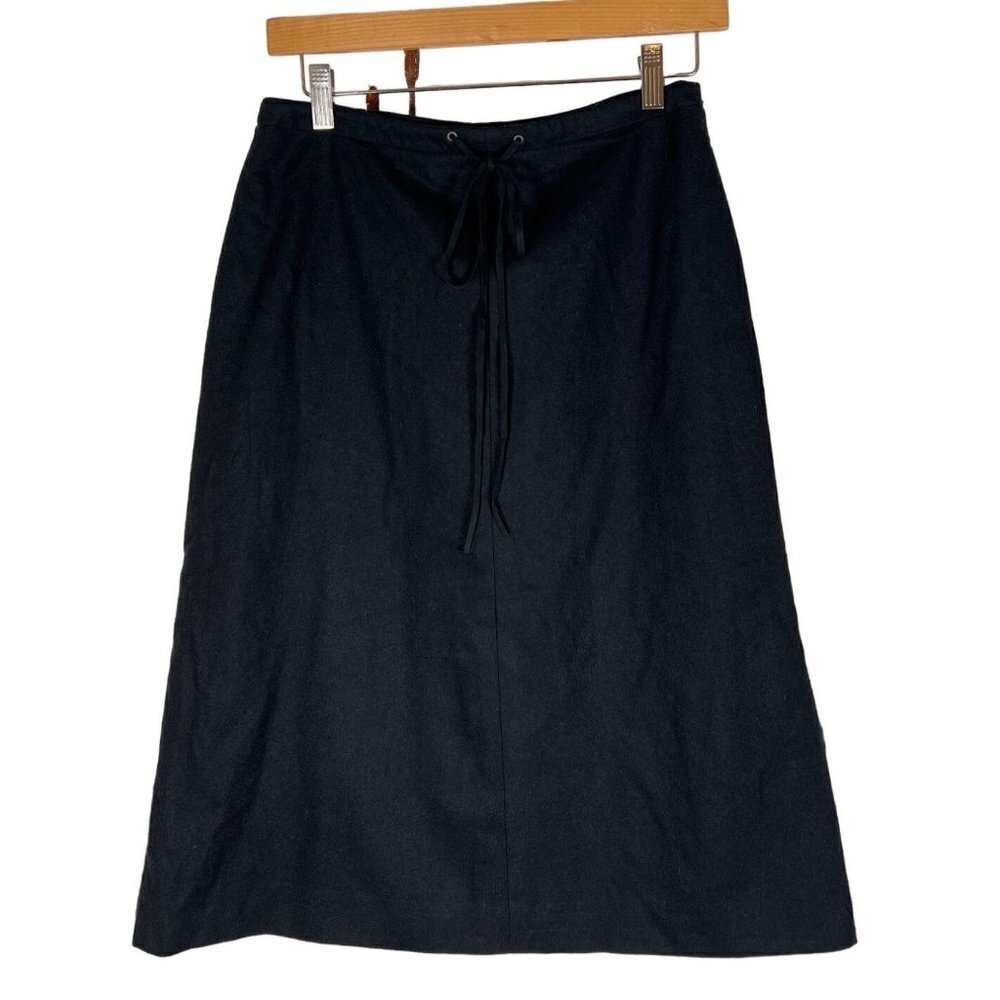 VTG Banana Republic Womens Size 4 Black A-line Skirt Wool Blend Faux Leather Tie